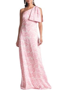 NWT SACHIN + BABI Rouge Damask Rose Floral One Shoulder Bow Dress Gown Size 2